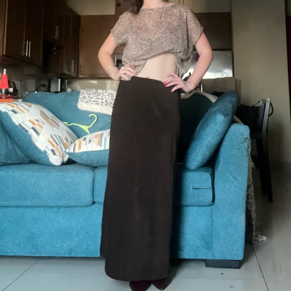 Brown Suede Maxi skirt| Minimalist quiet luxury vintage 90s| Suede